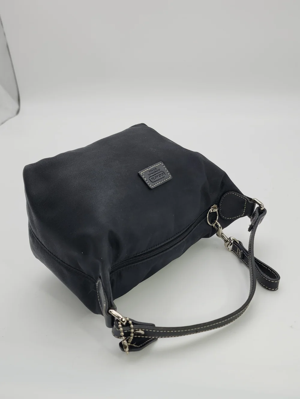 Vintage COACH Black Nylon Demi Mini Hobo Bag with Leather Trim